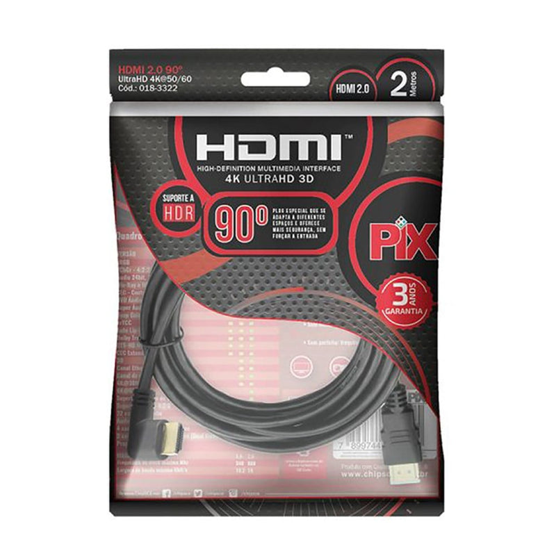 CABO HDMI X HDMI 90GRAUS GOLD 2.0 4K 19P 2MTRS PIX